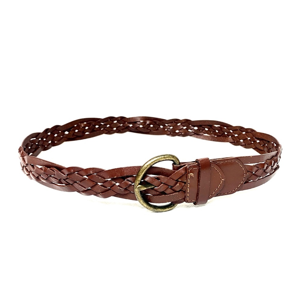 Gap 1969 Brown Leather Braided 32” Belt w/ Brass Buckle, Size M